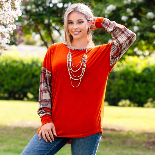 GREAT SCOTT PLAID TOP - ORANGE