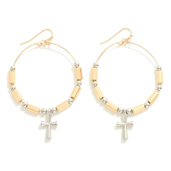 MULTI METAL CROSS CHARM EARRINGS - GOLD/SILVER