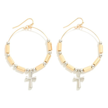 MULTI METAL CROSS CHARM EARRINGS - GOLD/SILVER