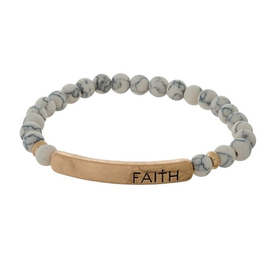 FAITH STAMPED BAR BRACELET - HOWLITE STONE