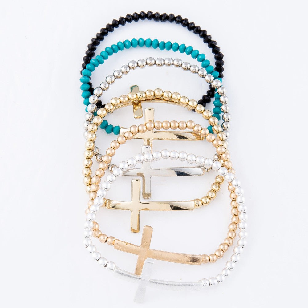 Cross Beaded Bracelets - Crystaled