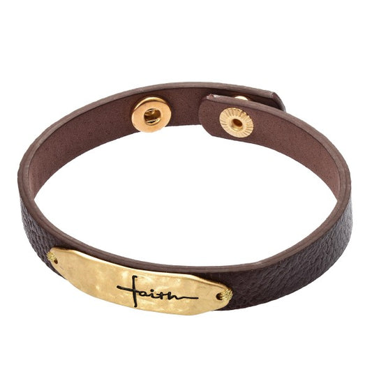 ALWAYS HAVE "FAITH" LEATHERED BRACELET - BROWN