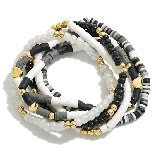 STRETCHING HEARTS BRACELET SET - Black