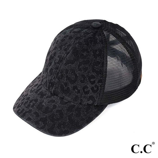 C.C. CRISSCROSS HAT - Black Leopard