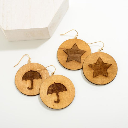 IT'S A RAINY DAY EARRINGS - UMBRELLA WOOD